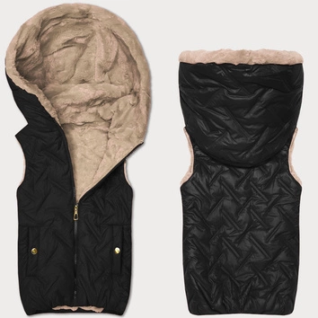 Damska kamizelka na futrze S'West czarny-beż (B8252-1046)