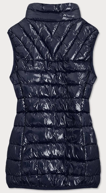 BŁYSZCZĄCY BEZRĘKAWNIK ZE STÓJKĄ DAMSKI GRANATOWY (B0108)