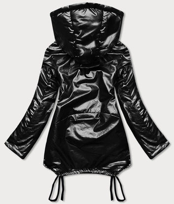 Krótka zimowa kurtka damska z nerką czarna (omdl-018)