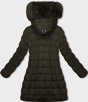 Zimowa kurtka damska z kapturem khaki (2M-21013)