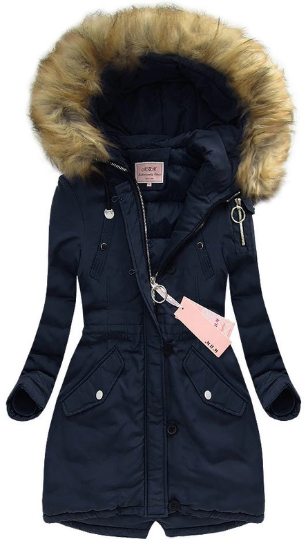 GRUBA PARKA ZIMOWA DAMSKA GRANATOWA (W710)