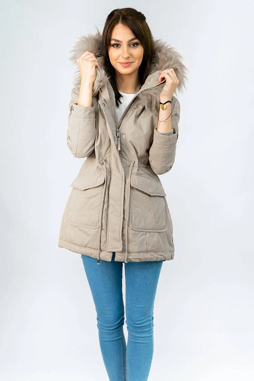 ZIMOWA DAMSKA PARKA Z KAPTUREM BEŻOWA (7617)