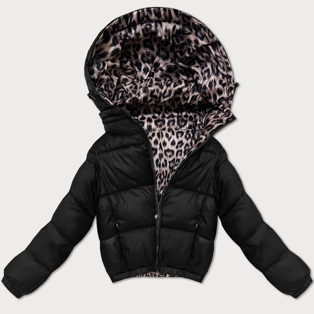 Dwustronna krótka kurtka damska Minority czarna panterka (M6-6001-1)