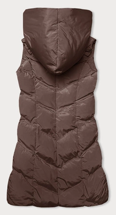 Kamizelka damska ze stójką i kapturem brązowa (23-011)