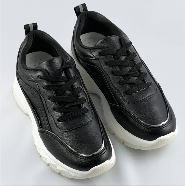 Damskie sneakersy z metaliczną lamówką czarne (bg-02)