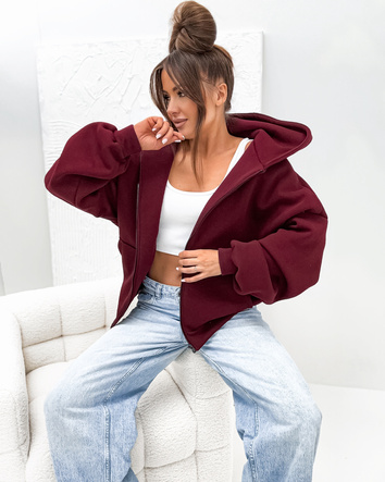Ciepła bluza oversize z kapturem bordowa (821112)