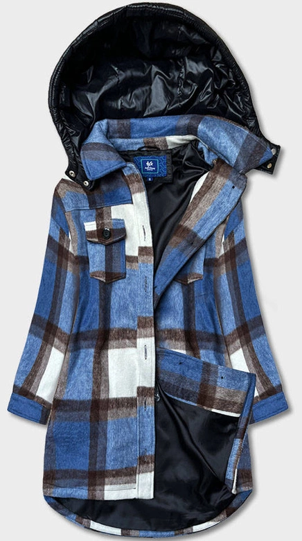 Damska kurtka koszulowa w kratę niebieska (AG3-1813)