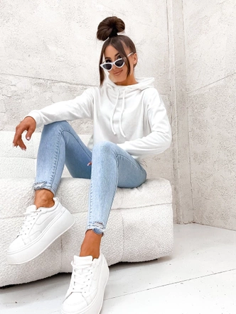 Welurowa bluza z kapturem ecru (8270)