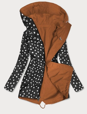 DWUSTRONNA PARKA DAMSKA Z KAPTUREM KARMELOWA W KROPKI (W354-1BIG)