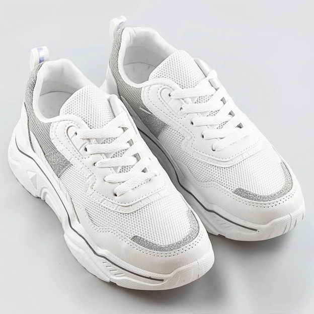 Sneakersy damskie z brokatowymi wstawkami biało-szare (lu-2)
