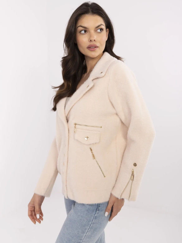 Krótka wełniana kurtka alpaka jasny beż (250)