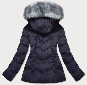 KRÓTKA KURTKA ZIMOWA DAMSKA Z KAPTUREM GRANATOWA (B9538-3)