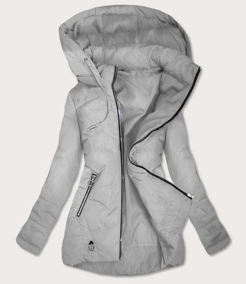 CIENKA KURTKA DAMSKA Z ASYMETRYCZNYM DOŁEM SZARA (B9532)