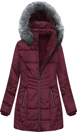 DŁUŻSZA PIKOWANA KURTKA Z KAPTUREM BURGUNDOWA (B2625-30)