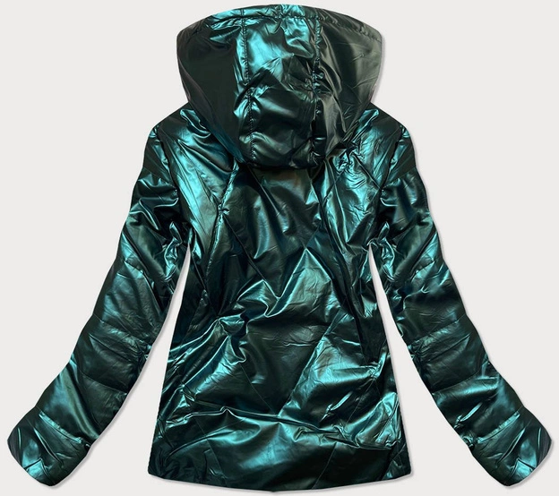 Krótka błyszcząca kurtka damska butelkowa zieleń (w586)