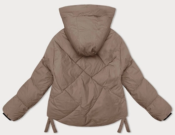 Zimowa kurtka damska z ozdobnym wykończeniem ciemnobeżowa (3021)
