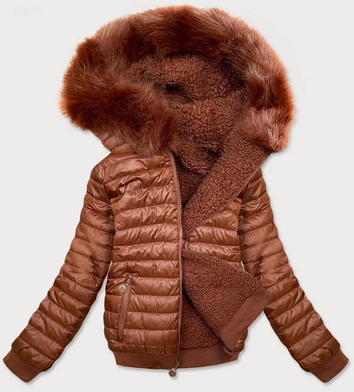 DWUSTRONNA KRÓTKA KURTKA DAMSKA ZIMOWA KARMELOWA (H1032-79)