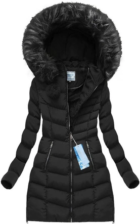 PIKOWANA KURTKA Z KAPTUREM CZARNA (W581BIG)