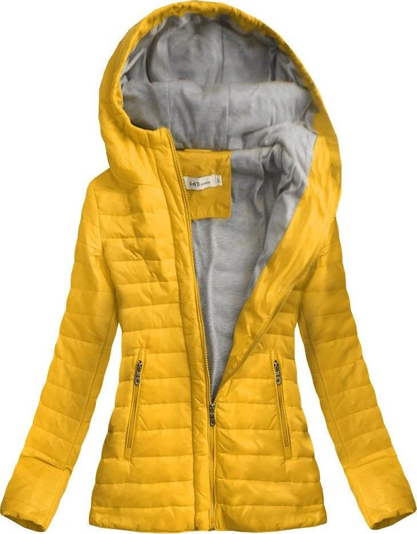 Pikowana kurtka z kapturem żółta (s-115)