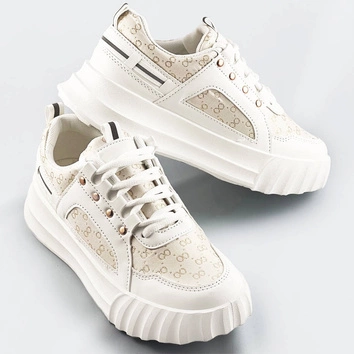 SPORTOWE BUTY DAMSKIE Z OZDOBNYM WZOREM BIAŁO-BEŻOWE (LA811)