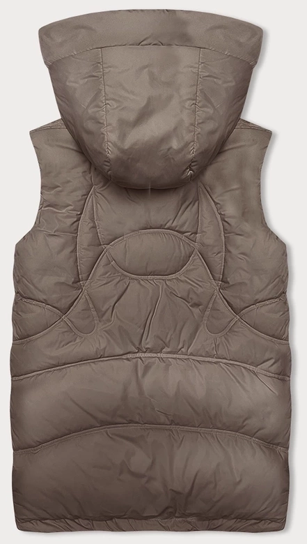 Bezrękawnik damski ze stójką i kapturem Miss Titi ciemny beż (3132)