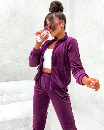 Welurowy komplet z rozpinaną bluzą bordowy (771)