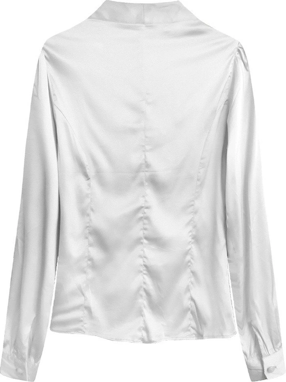 SATYNOWA KOSZULA Z WIĄZANĄ STÓJKĄ BIAŁA (1064)