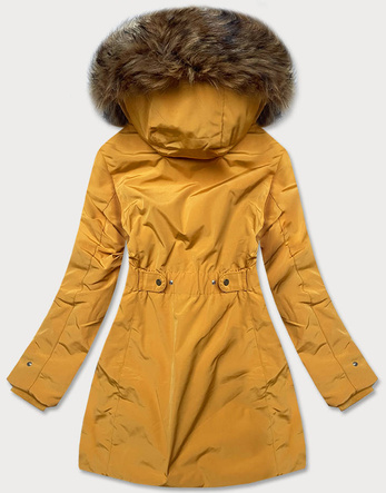 Parka zimowa damska na futrze żółta (m-21501)