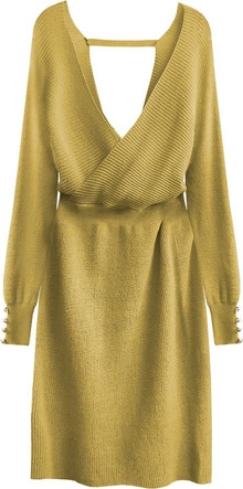 SUKIENKA Z KOPERTOWYM DEKOLTEM MUSZTARDOWA (457ART)