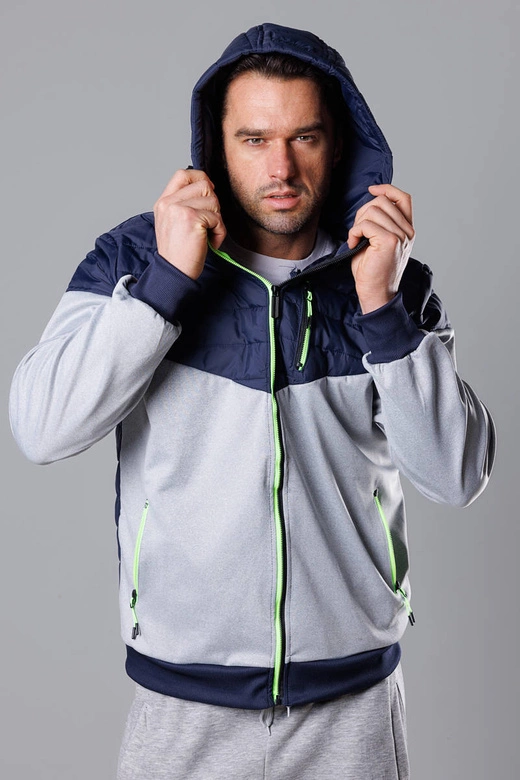 Sportowa kurtka męska z łączonych materiałów granat-limonka (8M901-215)