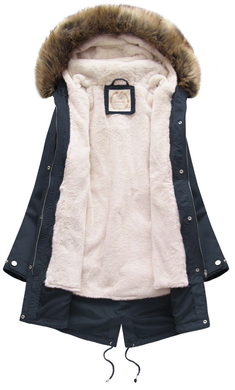 Zimowa damska parka z podpinką i kapturem granatowa (7626)