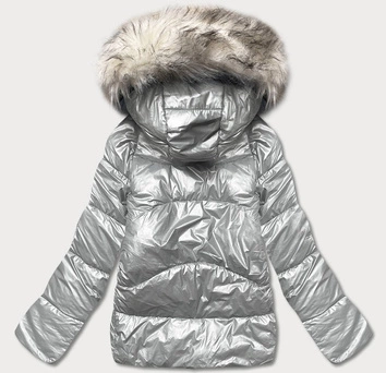 Krótka kurtka zimowa damska w kratkę szara (16m9052-92)