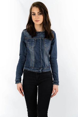 Krótka damska kurtka jeansowa granatowa (c062)