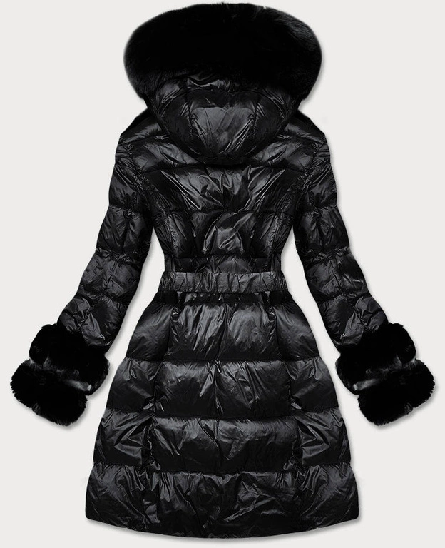 KURTKA ZIMOWA DAMSKA Z OZDOBNYM FUTERKIEM CZARNA (7729)