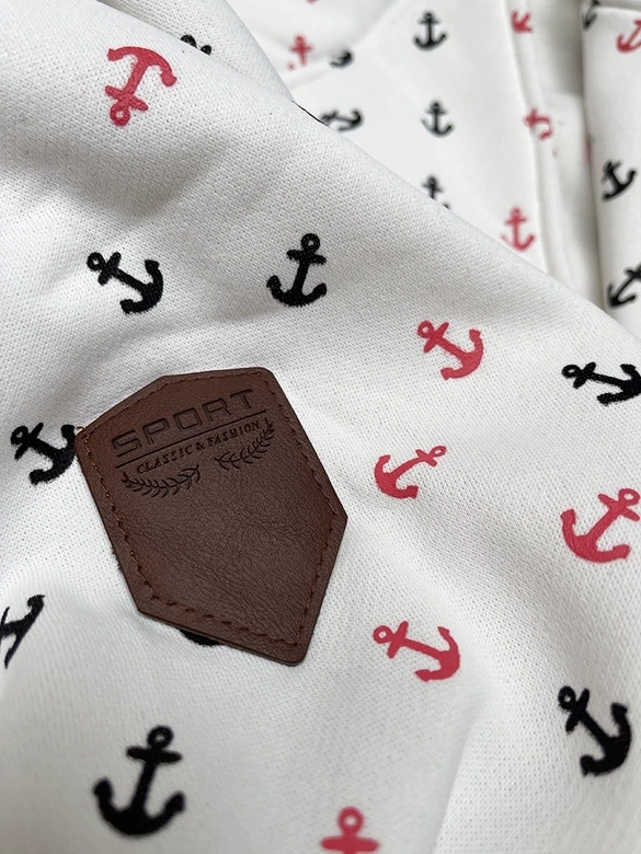 Gruba bluza w kotwice ze skośnym zamkiem biała (2308)