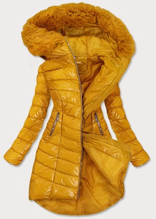 ASYMETRYCZNA DAMSKA KURTKA ZIMOWA ŻÓŁTA (F7052)