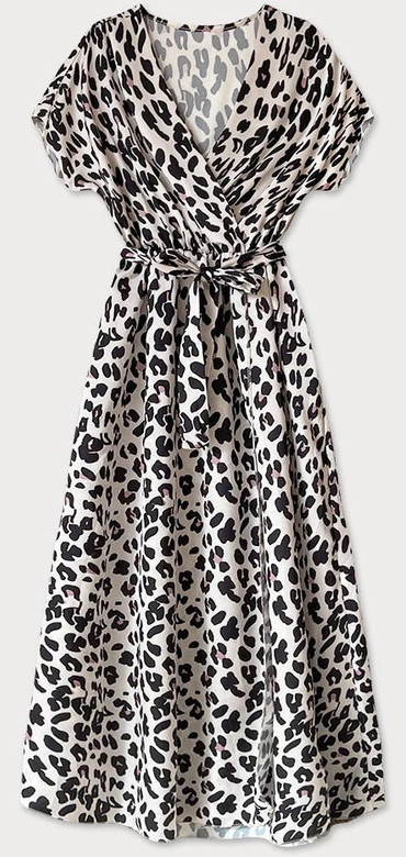 DŁUGA SUKIENKA KOPERTOWA PANTERKA ECRU (681ART)