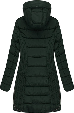 PIKOWANA DAMSKA KURTKA ZIMOWA Z KAPTUREM BUTELKOWA ZIELEŃ (B2632-30)