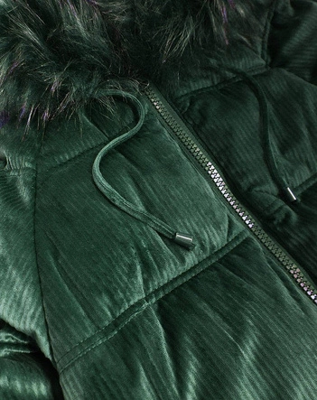 Sztruksowa damska kurtka z kapturem ciemnozielona (7696)