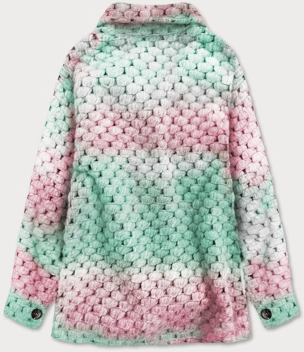 Koszulowa kurtka damska ze stójką różowo-miętowa (1132)