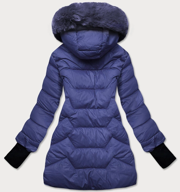 PIKOWANA KURTKA ZIMOWA Z KAPTUREM NIEBIESKA (B2719-72)
