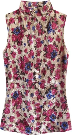 WELUROWY GOLF W KWIATKI ZŁOTO-AMARANTOWY (3684/4)