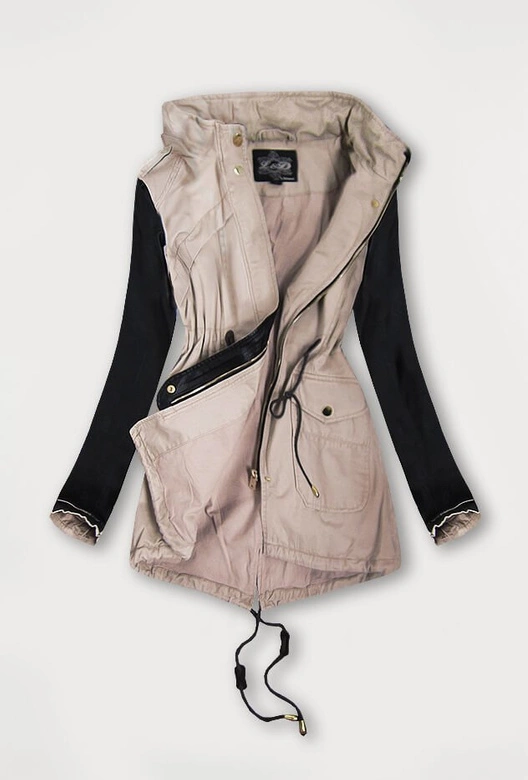 BAWEŁNIANA PARKA Z WSTAWKAMI Z EKOSKÓRY BEŻOWA (X7085X)