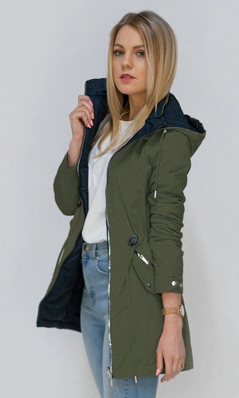 DWUSTRONNA PARKA Z KAPTUREM KHAKI-CZARNA (W306)