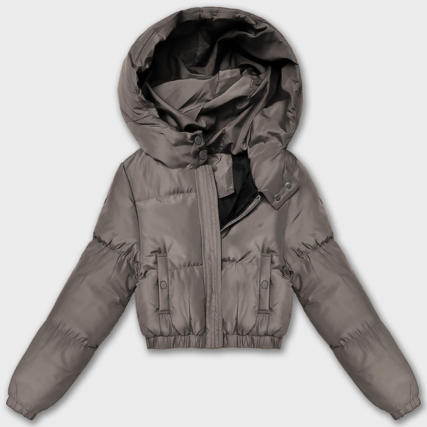 Krótka kurtka zimowa puffer J Style szarobeżowa (5M3260-105)