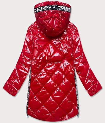 Lekka błyszcząca kurtka damska z lamówkami czerwona (LD7258BIG)