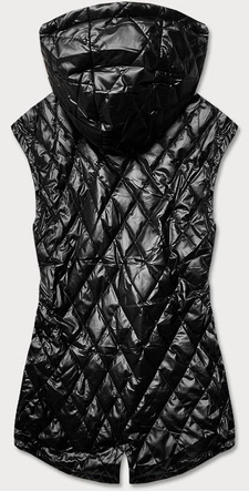 Pikowany bezrękawnik damski z kapturem czarny (can-562big)