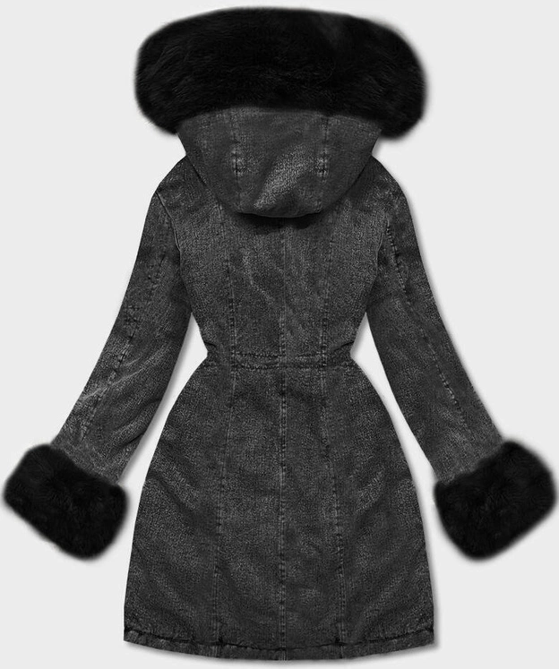 Damska kurtka jeansowa na futrzanej podszewce czarna (R8068-101)