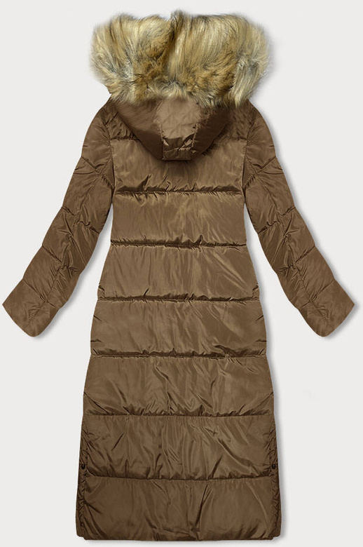 Długa kurtka zimowa damska camel (V725)