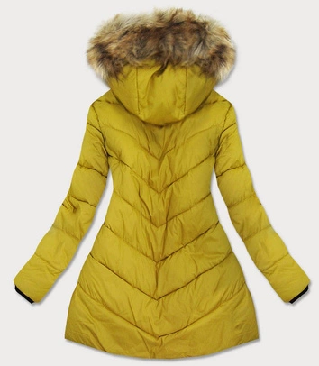 PIKOWANA DAMSKA KURTKA Z KAPTUREM MUSZTARDOWA (1907BIG)